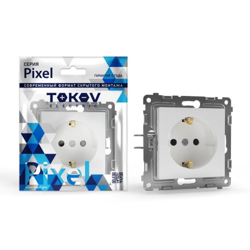 Розетка 1-м СП Pixel 16А IP20 с заземл. механизм бел. | код TKE-PX-R1Z-C01 | TOKOV ELECTRIC
