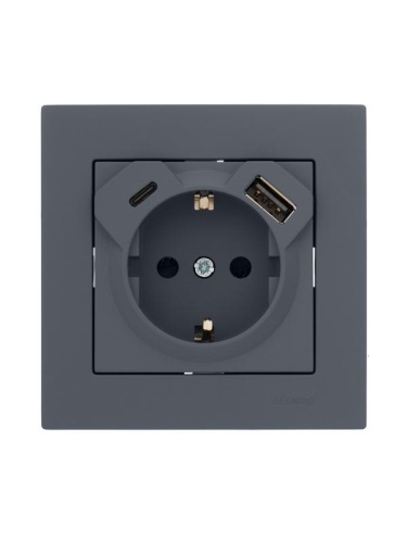 Розетка Vesna с заземл. TC+USB разъем графит LEZARD 742-3488-181TC фото 3