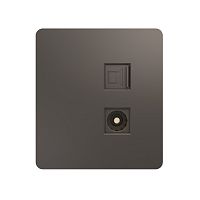 Розетка ROUND компьютерная RJ45 кат6 + TV с/у титан KRANZ | код KR-78-0722-2 | KRANZ