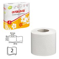 Бумага туалетная бытовая, спайка 4 шт., 2-х слойная, (4х19 м), LAIMA/ЛАЙМА, белая, 126904 | код 126904 | ЛАЙМА