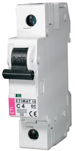Автоматический выключатель ETIMAT 10 DC 1p C 4A (6 kA) | код 002137710 | ETI
