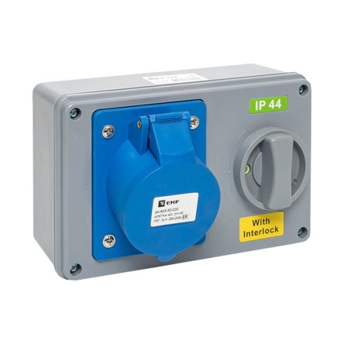 Розетка с блокировкой и выключателем 1423 2Р+РЕ 32А 220В IP44 | код ps-1423-32-220 | EKF фото 2