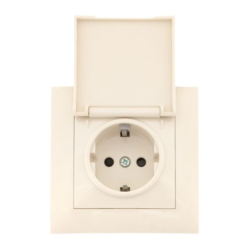 Валенсия розетка 1-местная с/з 16А кремова с крышкой и защ, штор, | код EWV10-124-20 | EKF фото 5