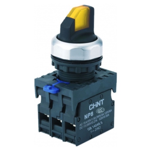 Переключатель подсвет. NP8-11XD/315, 3 полож., фикс., желт., AC110-230В(LED), 1НО+1НЗ, IP65 (R) | код 667560 | CHINT