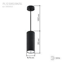Светильник декоративный подвесной под лампу GX53 алюминий цвет черный+серебро PL12 GX53 BK/SL | код Б0048544 | ЭРА