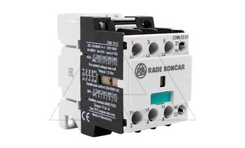 Контактор CNN 12 01 220/230V 50Hz, 3P, 12A/(25A по AC-1), 5.7kW(400VAC), 220/230VAC, 1NC | код EAC604751 | Rade Koncar