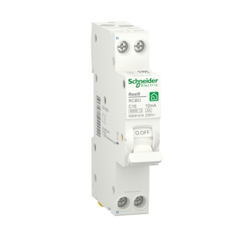 RESI9 АВТ. ВЫКЛ. ДИФФЕРЕНЦИАЛЬНОГО тока (ДИФ) 1P+N С 16А 6000A 10мА 18mm тип A | код R9D81616 | SCHNEIDER ELECTRIC