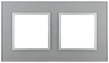 Рамка на 2 поста, стекло, Эра Elegance, алюминий+алюм, 14-5102-03 | код Б0034490 | ЭРА