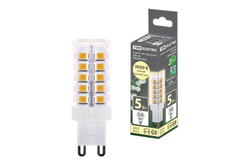 Лампа светодиодная G9-5 Вт-230 В-3000 К, SMD, 16x49 мм TDM | код SQ0340-0222 | TDM