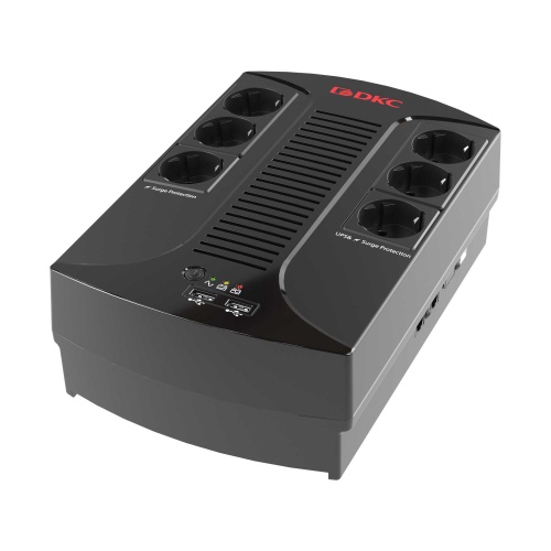 Линейно-интерактивный ИБП ДКС серии Info PDU, 800 ВА/480 Вт, 1/1, 6xSchuko, USB для зарядки (2), USB + RJ11, 1x8Aч | код INFOPDU800 | DKC