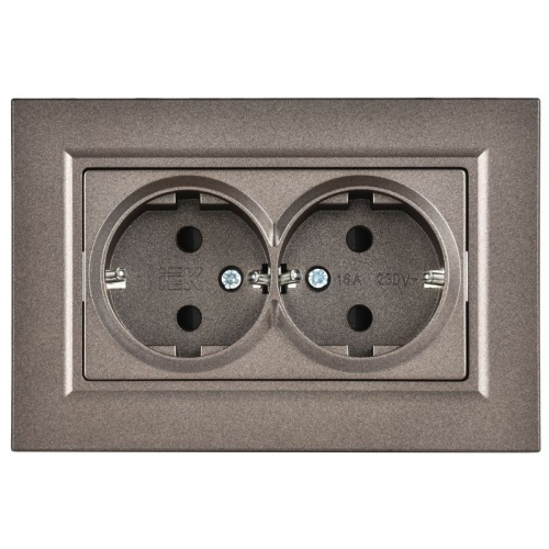 Розетка 2-м СП BRITE РСшПл12-3-БрТБ 16А в сборе с заземл. защ. шторки плоская бронза IEK BR-R28-16-K45-F фото 2