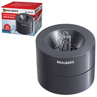 Скрепочница магнитная BRAUBERG с 30 скрепками, большой бочонок, черная, 225191 | код 225191 | BRAUBERG