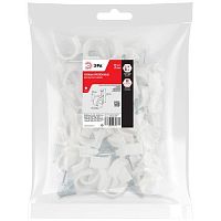 Скоба пластиковая крепежная круглая 25 мм белая NO-224-579 (50 шт/уп) | код Б0066664 | ЭРА