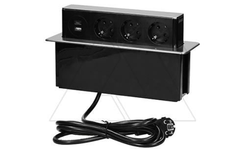 Блок розеточный встраиваемый ,выдвижной 2хUSB Type A 5V 2,4A + С 5V 3,1A + 3x2P+E со шторками кабель 2м, 3680вт, нержавеющая сталь | код OR-GM-9014-I | ORNO