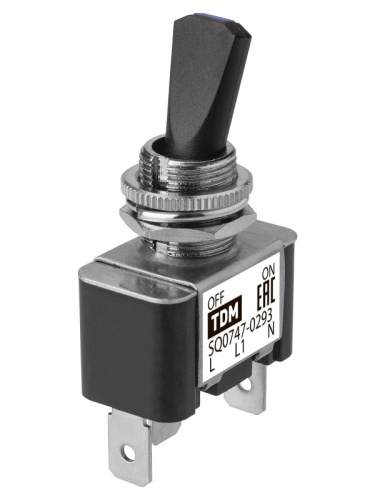 Выключатель-тумблер ASW-07D-2 1P 12В AC/DC 30А (3c) ON-OFF с фиксацией с синей LED подсветкой TDM | код SQ0747-0293 | TDM