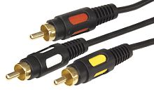 Шнур 3 RCA - 3 RCA, длина 1,5 метра, черный (GOLD) REXANT | код 17-0212 | REXANT