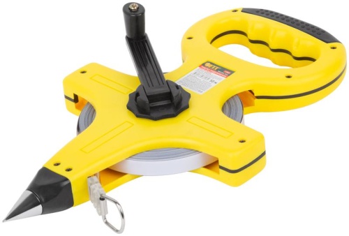 Рулетка геодезическая, стальная лента, желтый открытый пластиковый корпус, прорезиненная ручка 50 м | код 17803 | FIT фото 2