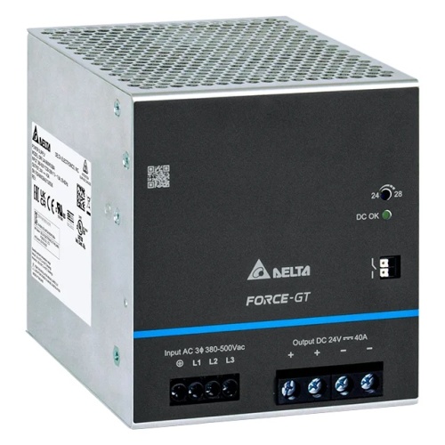 Блок питания импульсный Force-GT, 960W, 40А, 3(2)х320(340)_575VAC (450_800VDC) / 24VDC, DIN35, реле DC OK, винт.клеммы, ал.корпус | код DRF-24V960W3GBA | Delta Electronics