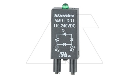 Модуль AMD-LDD1, зеленый LED+диод, 110_240VDC, поляризация +А1/-А2, черный, для SRU, SKF14, SKC, SKB, STB, SRC*-E, GZT, GZM, GZS, GZMB, ES32 | код AMD-LDD1/110_240VDC | Shenler