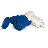 Адаптер угловой 16А, Вилка SCHUKO - Розетка 2P+E 6h с крышкой, 250VAC 50/60Hz, IP20, серия ADAPTO | код 610.379 | Scame