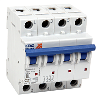 Выключатель автоматический четырехполюсный 25А D 6кА AC OptiDin BM63-4D25-УХЛ3 | код 260906 | КЭАЗ
