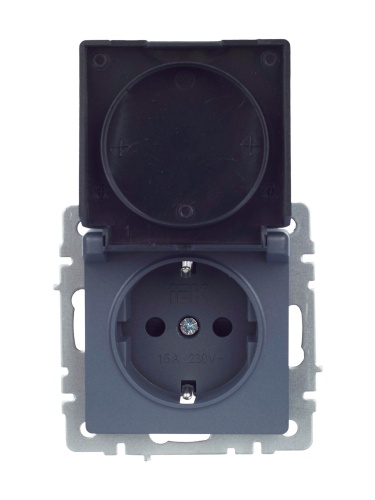 BRITE Розетка 1-местная с заземлением с защитными шторками и крышкой 16А IP20 РСбш10-3-БрМ маренго | код BR-R16-16-K35 | IEK фото 2