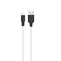 Кабель USB 2.0 hoco X21, силиконовая оплетка, AM/microBM, бело-черный, 1м | код 6957531071389 | Hoco