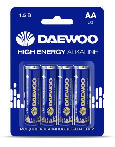 Элемент питания алкалиновый AA/LR6 1.5В High Energy Alkaline 2021 BL-4 (уп.4шт) | код 5030329 | DAEWOO Элемент питания алкалиновый AA/LR6 1.5В High Energy Alkaline 2021 BL-4 (уп.4шт) | код 5030329 | DAEWOO