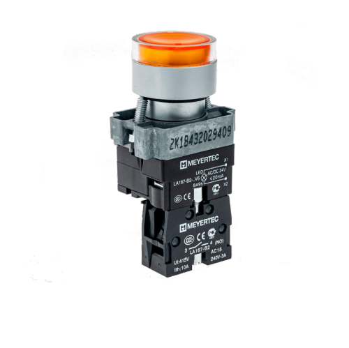 Кнопка с LED подсветкой, желтая, 220V AC/DC, 1NO, мет. MTB2-BW3563 | код 58207 | MEYERTEC