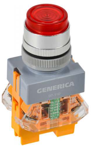 Кнопка D7-11D d=22мм 1з+1р с подсв. кр. GENERICA | код BBT50-11D-3-12-K04-G | GENERICA by IEK