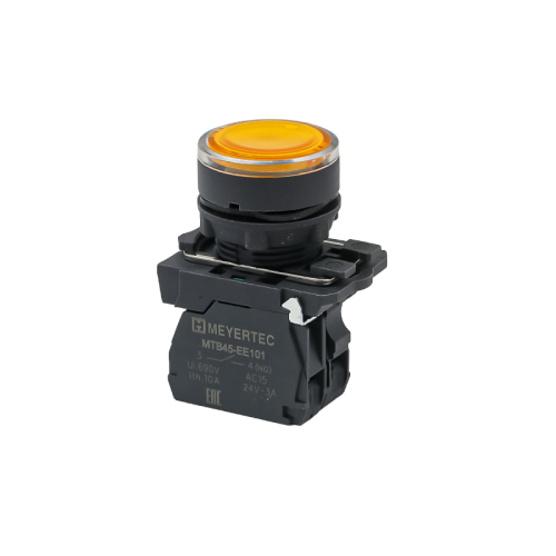 Кнопка желтая с подсветкой, 1NO, 220V AC/DC, IP65, пластик MTB5-AW35713 | код 137271 | MEYERTEC