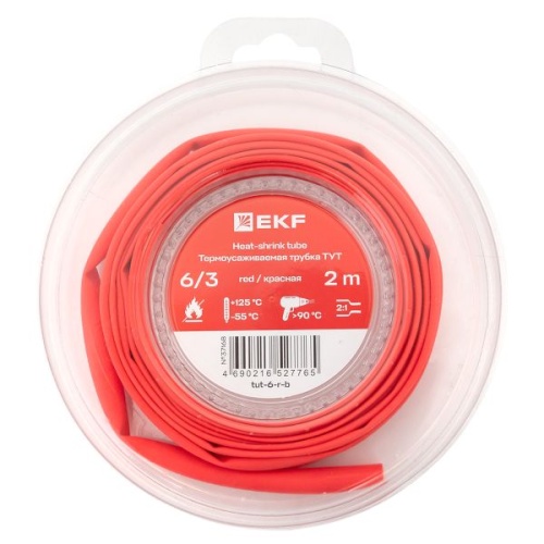 Термоусаживаемая трубка ТУТ нг 6/3 красная ролик 2 м EKF | код tut-6-r-b | EKF фото 2