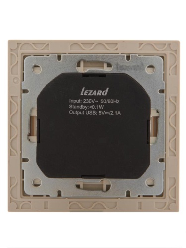 Розетка 1-м СП Rain 16А с заземл. + USB разъем крем. LEZARD 703-0303-181 фото 2