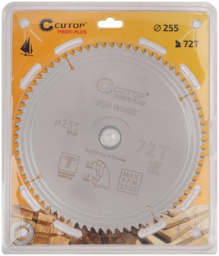 Диск пильный по дереву с тефлоновым покрытием 72Т, Profi plus, 255x1,8/2,6x32/30/25,4/20 мм | код 75-25572Т | FIT фото 2