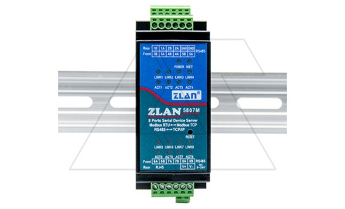 Преобразователь интерфейсов ZLAN5807M, RS-485 в Ethernet, 8xRS-485, Modbus Gateway, MQTT Gateway, 24VDC | код ZLAN5807M | ZLAN