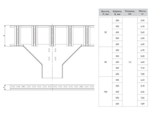 Ответвитель T-образный для лестничного лотка 100х300 мм | код tlt100300 | EKF фото 3