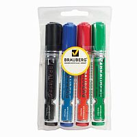 Маркеры для доски BRAUBERG, НАБОР 4 шт., АССОРТИ, Neo, с клипом, круглый наконечник, 5 мм, 150491 | код 150491 | BRAUBERG