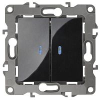 Переключатель двойной, 10АХ-250В, Эра12, чёрный,12-1106-06 | код Б0014668 | ЭРА