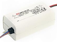 Источник питания AC-DC, 15Вт, вход 90…264В AC, выход 15В/1А, изоляция 3750В AC, в кожухе 77х40х29мм, -30…+70С | код APV-16-15 | MeanWell