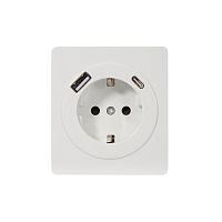 Розетка ROUND 1-ая с/з с/у з/ш 16А с USB A+C быстрой зарядки 5В/3А перламутр KRANZ | код KR-78-0704-1 | KRANZ