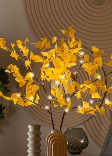 Ветвь гинкго иммитация 90см 32LED тепл. бел. IP44 6ч таймер провод корич. 50см | код KOC_INT-B130 | КОСМОС Ветвь гинкго иммитация 90см 32LED тепл. бел. IP44 6ч таймер провод корич. 50см | код KOC_INT-B130 | КОСМОС