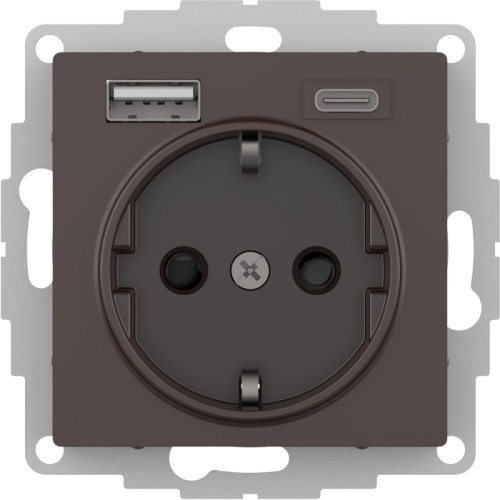 ATLASDESIGN РОЗЕТКА 16А c 2 USB A+C, 5В/2,4А/3,0А, 2х5В/1,5А, механизм, МОККО | код ATN000632 | Systeme Electric