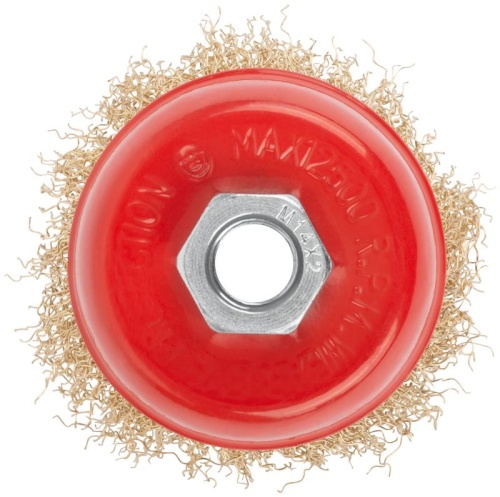 Кордщетка чашечная, гайка М14, стальная латунированная волнистая проволока 75 мм | код 39037 | КУРС фото 4