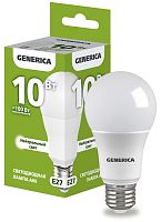 Лампа светодиодная A60 груша 10Вт 230В 4000К E27 GENERICA | код LL-A60-10-230-40-E27-G | IEK
