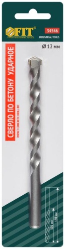 Сверло победитовое ударное, цилиндрический хвостовик (для бетона, кирпича) 12х150 мм | код 34546 | FIT фото 3