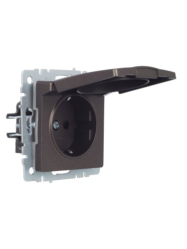 BRITE Розетка 1-местная с заземлением с защитными шторками и крышкой 16А IP44 РСбш10-3-44-БрТБ темная бронза | код BR-R16-16-44-K45 | IEK фото 9