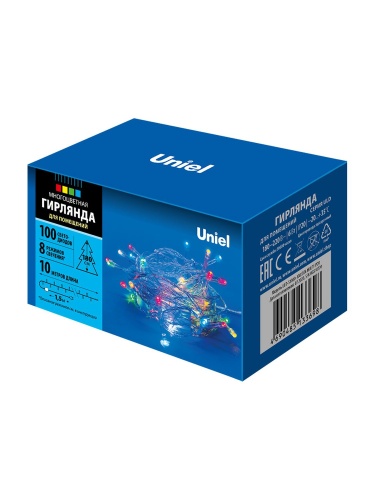 Гирлянда LED ULD-S1000-100/DTA MULTI IP20 10м. 100 диодов разноцвет. свет провод прозр. Uniel UL-00007199