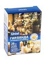 Гирлянда LED на батарейках ULD-S0200-020/SСB/2AA WARM WHITE IP20 DEW 2AA (не в/к) "Роса" 2м 20 диодов тепл.бел. провод медн. Uniel UL-00007183