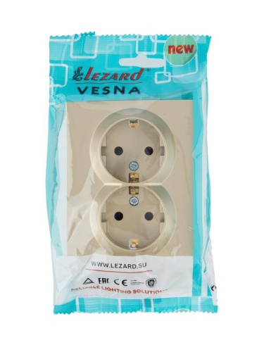 VESNA Розетка двойная с защитой от детей ПБТ золото | код 742-3600-178B | LEZARD фото 3