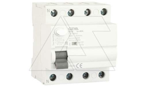 УЗО GYL9-4P-40A-100mA, 4P, 40A, 6 kA, 100mA, тип AC, 4M | код GYL94P40AC100 | GEYA